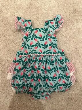 Baby Floral Ruffle One-Piece Bodysuit - Mint with Pink Accents